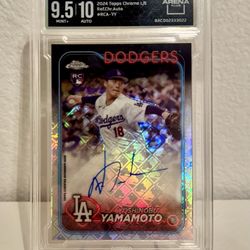 2024 Topps Chrome Logofractor Yoshinobu Yamamoto Refractor Auto RC ARENA CLUB 9.5