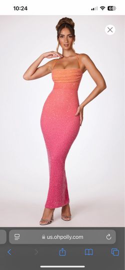 Oh Polly Monte Carlo Embellished Maxi Dress in Red and Orange Ombré