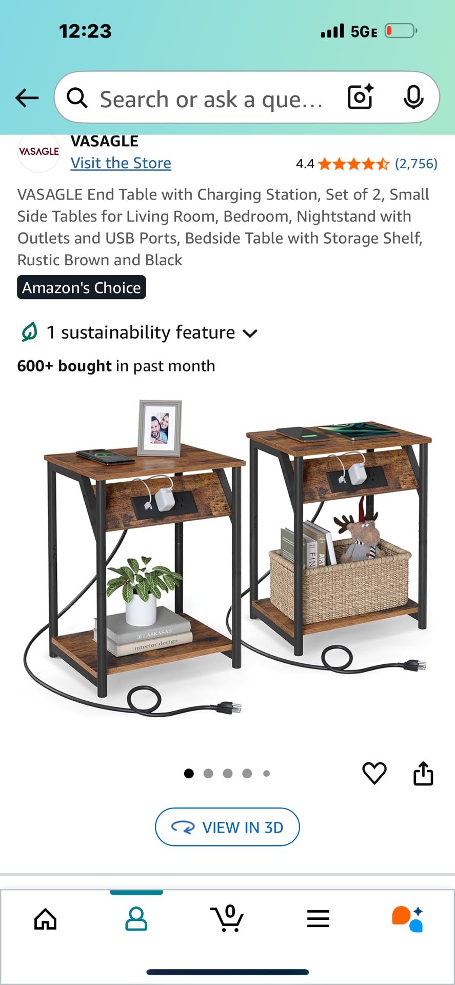 2 End Tables With Charging Station