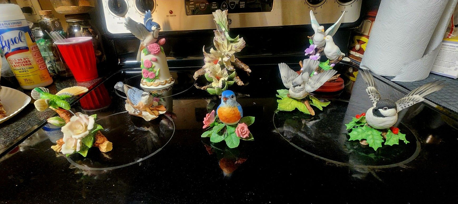 X8 Porcelain Bird & Flower Figurines 