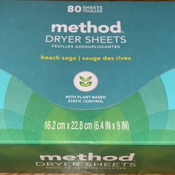 Method Dryer Sheets, Beach Sage, Compostable And Plant-based Laundry, 80 Ct