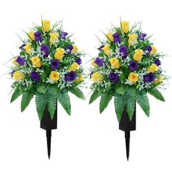Artificial Cemetery Flowers, Gravesite Decoration Roses,