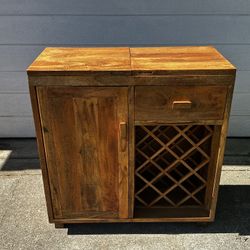 Solid Wood Wine Bar Cabinet – Drop Leaf, Wine Rack & Storage