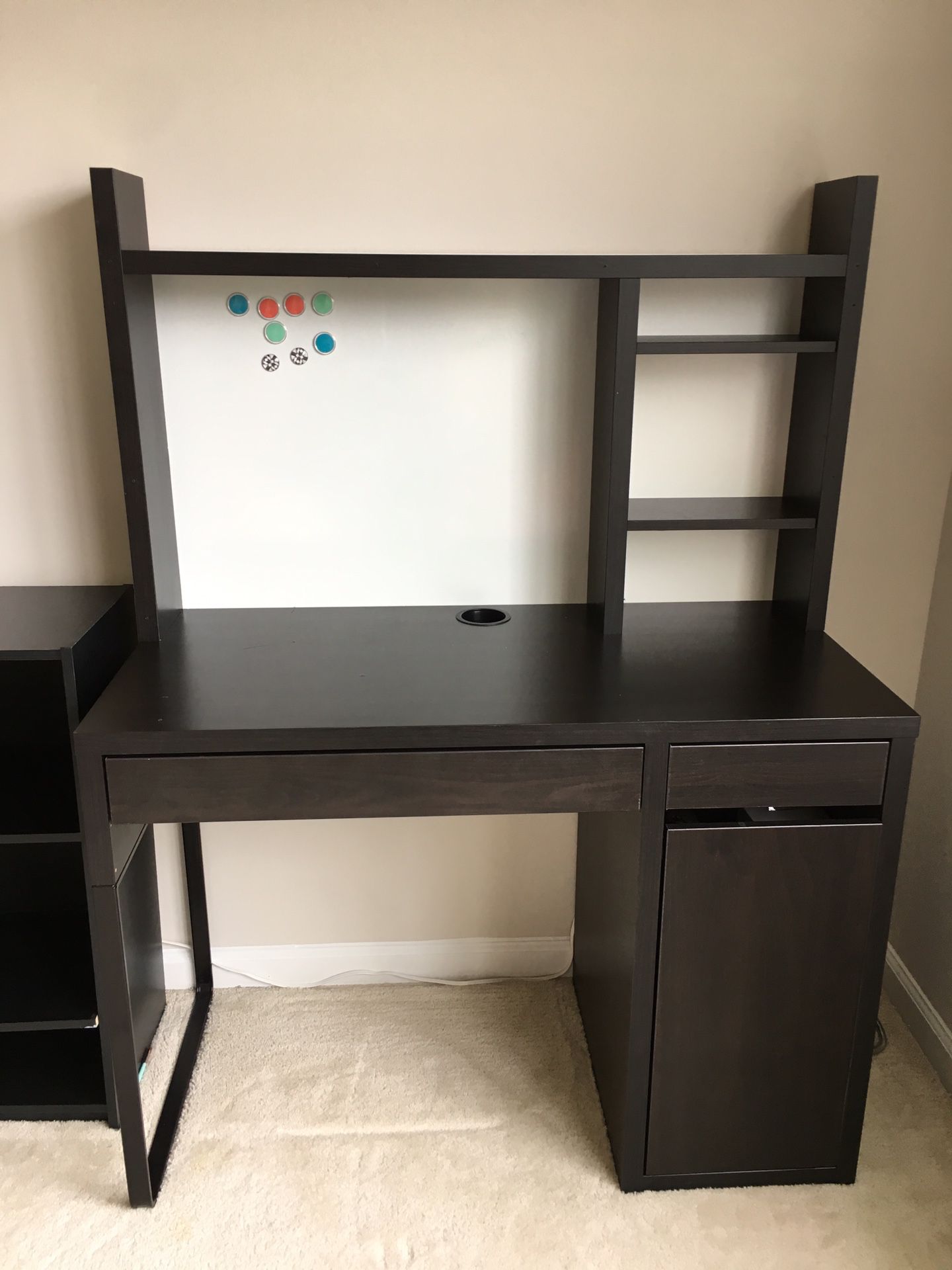 Computer desk with writing board and bookshelf