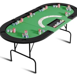 Sunvasagoo Foldable Poker Table — 9 Cup Holders • Cushioned Rails • Casino-Grade Surface — Seats Up 