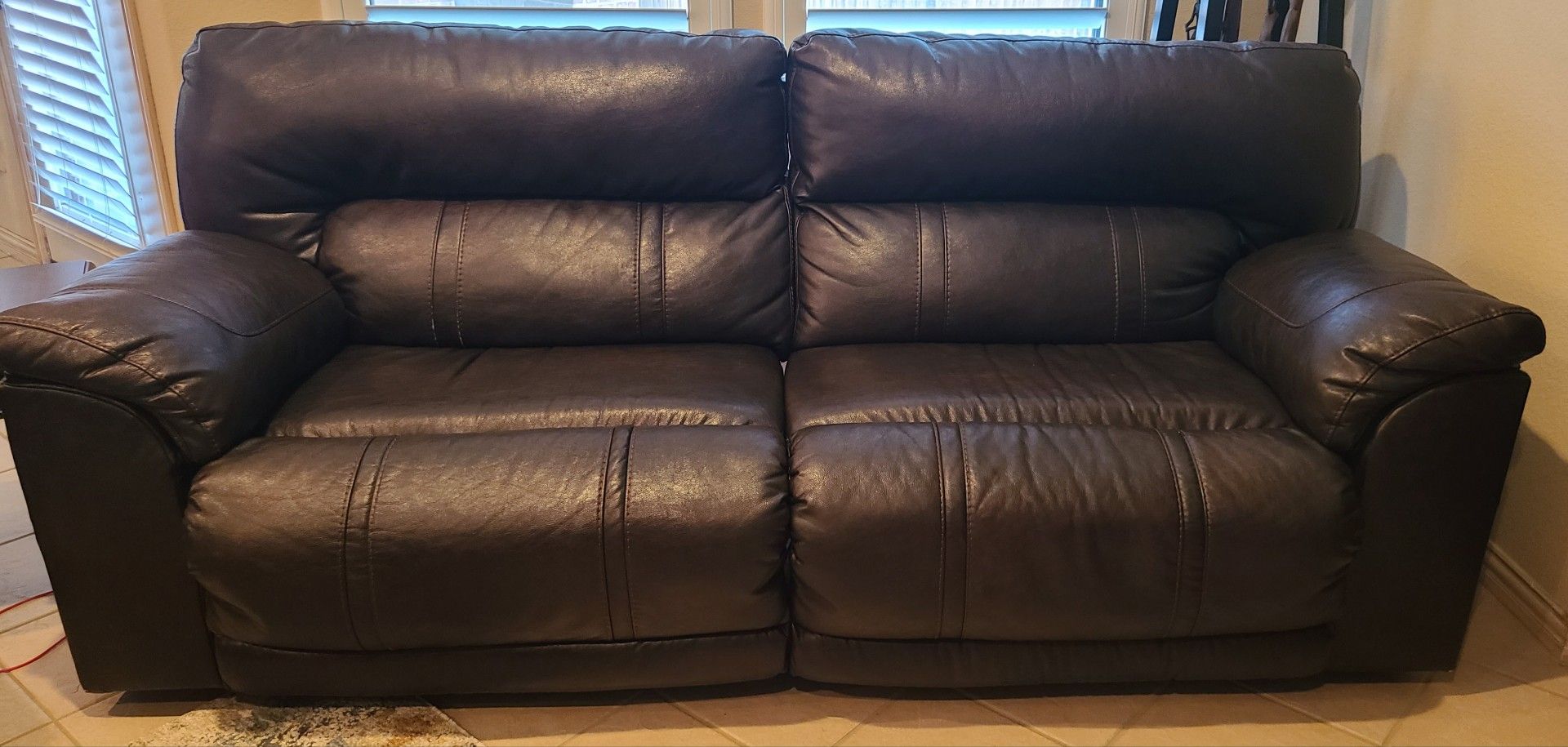Leather recliner sofa set, brown