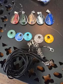 Assorted Stone Pendants and Necklace Cords 15 total pieces