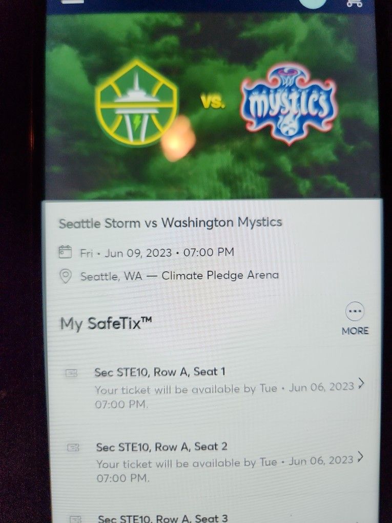SEATTLE STORM VS WA MYSTICS SUITE TICKETS W/ GARAGE PASS