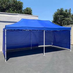 (Brand New) $225Heavy Duty 10x20 ft Canopy with (4 Sidewalls), Outdoor Patio Pop Up Tent Gazebo, Blue/White
