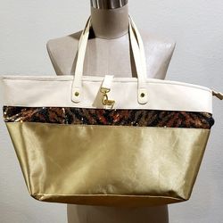 Sequined Tiger Print Huge Silky Summer Tote 12in X 21in