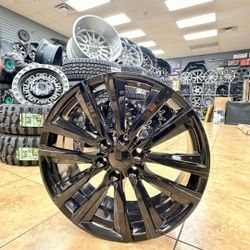 22x9 6x139 Gloss Black Chevy Rims  +28 Offset