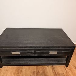 Black Wooden Rectangle Coffee Table With 2 Drawers 