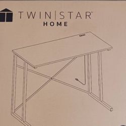 Twin Star Home Writing Desk with USB Charging Ports WHITE