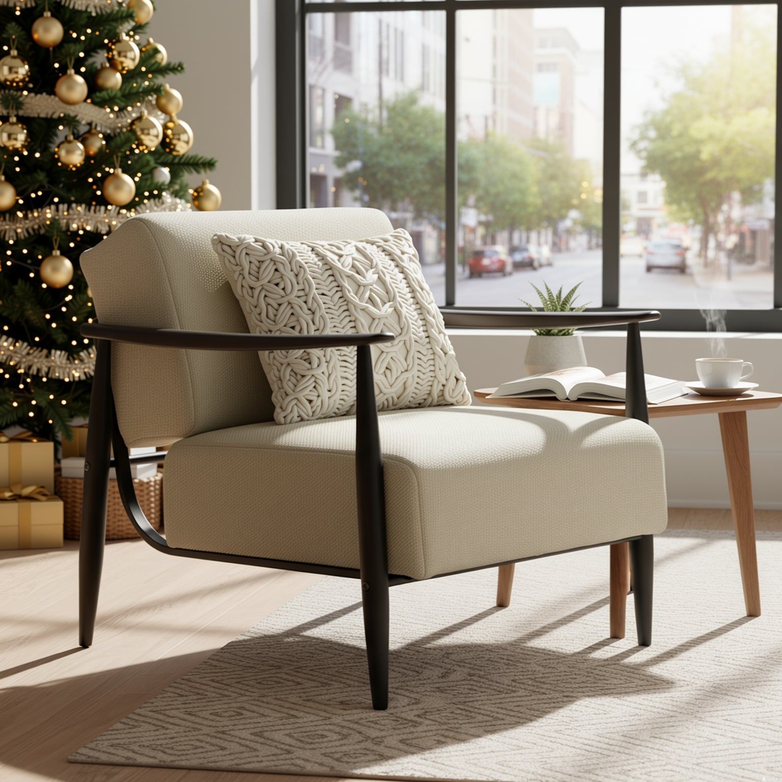 MOLICA 27.95" Classic Fabric Sofa with Wood Arms and Support