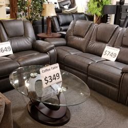 Brand New Gray Bonded Leather Manual Reclining Sofa + Loveseat 2PCs Set