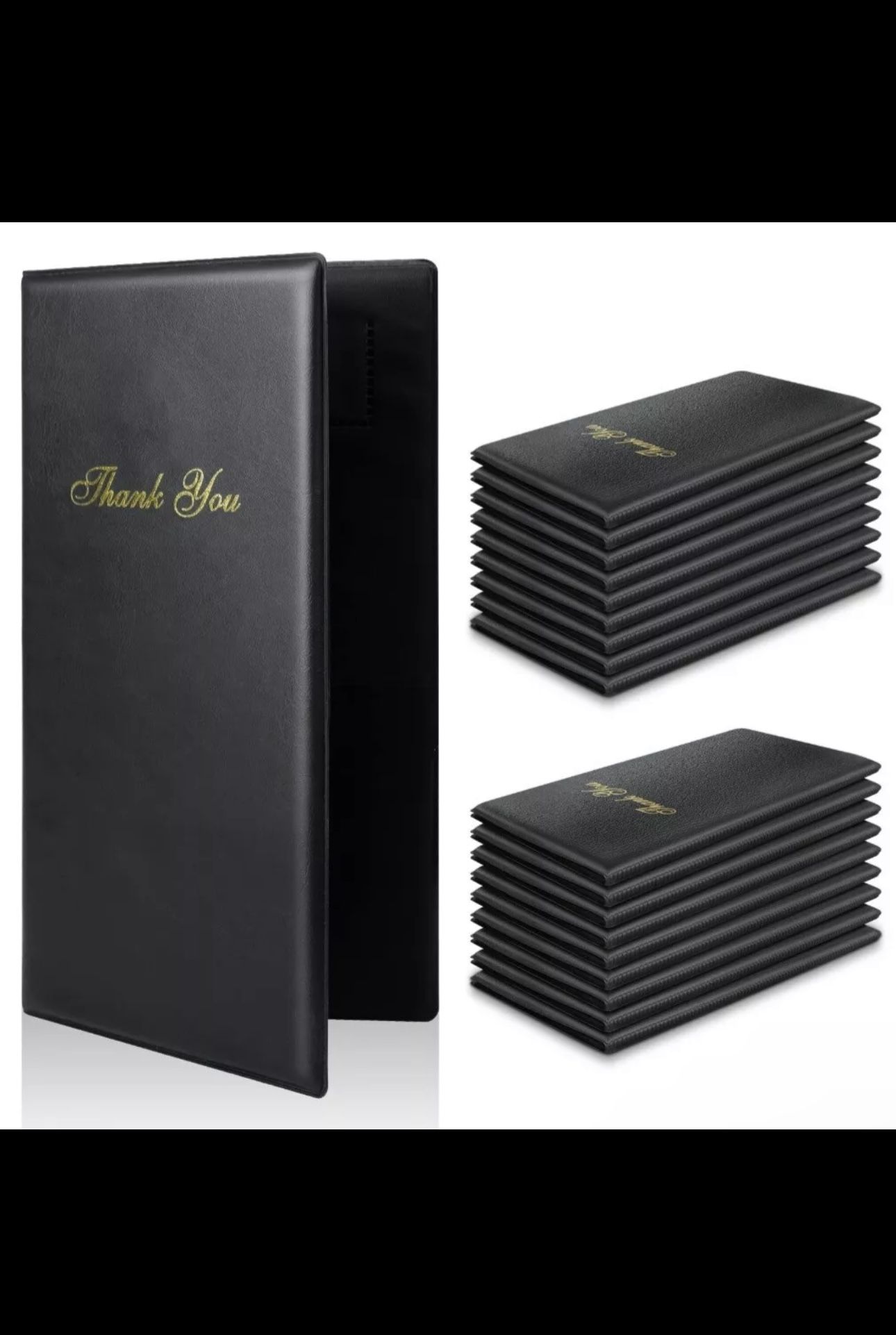 Restaurant Check Presenters, 40 Pcs Guest Check Card Holder with Gold Thank You Imprint, Guest Check Books for Servers,5.5" x 10", Black