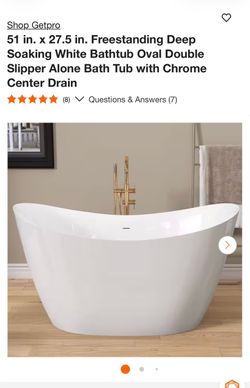 Freestanding White Oval Soaking Bathtub 51x27.5 in