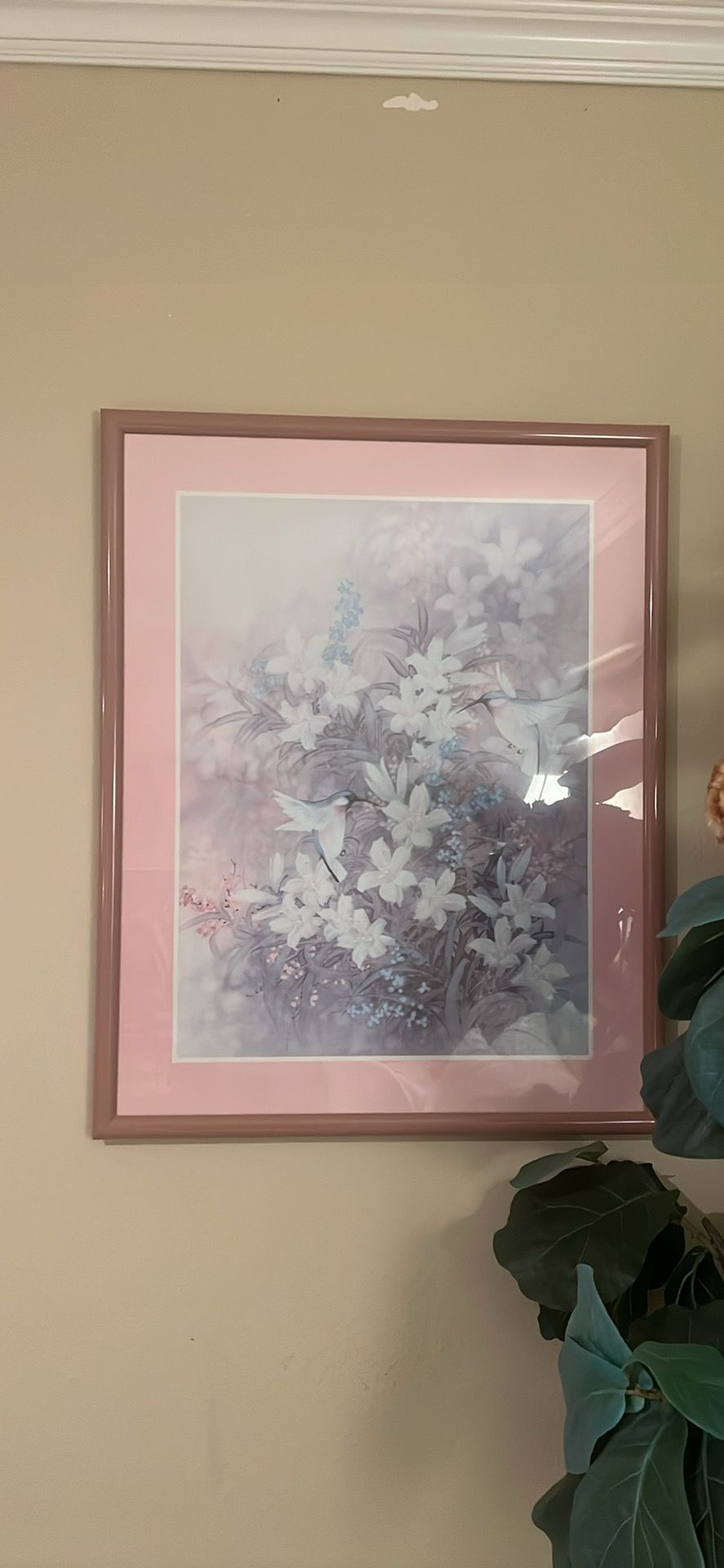 Large Baby Pink Hummingbird Painting