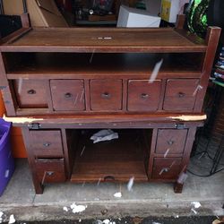 Coffee table and entertainment center.
