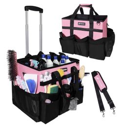 Large Rolling Cleaning Caddy Bag with Wheels, with Detachable Trolley, Cleaning Bags on Wheels for Housekeepers, Cleaning Cart Supplies Organizer for 