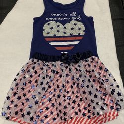 Toddler Girls Size 3T Fourth Of July Patriotic Sparkly Heart Tank Top Shirt And Sparkly Tutu Skirt