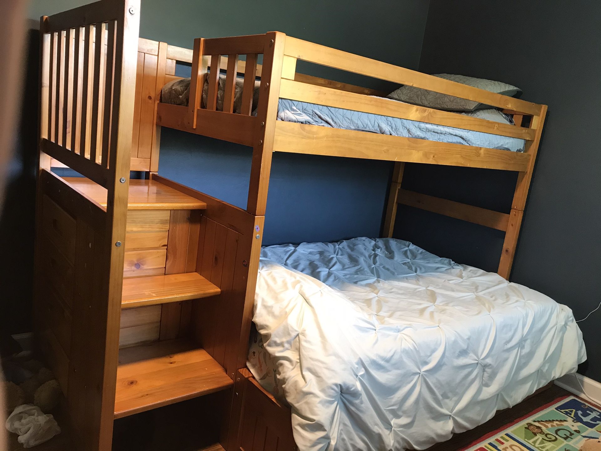 Wooden Bunkbed with stairs and twin trundle