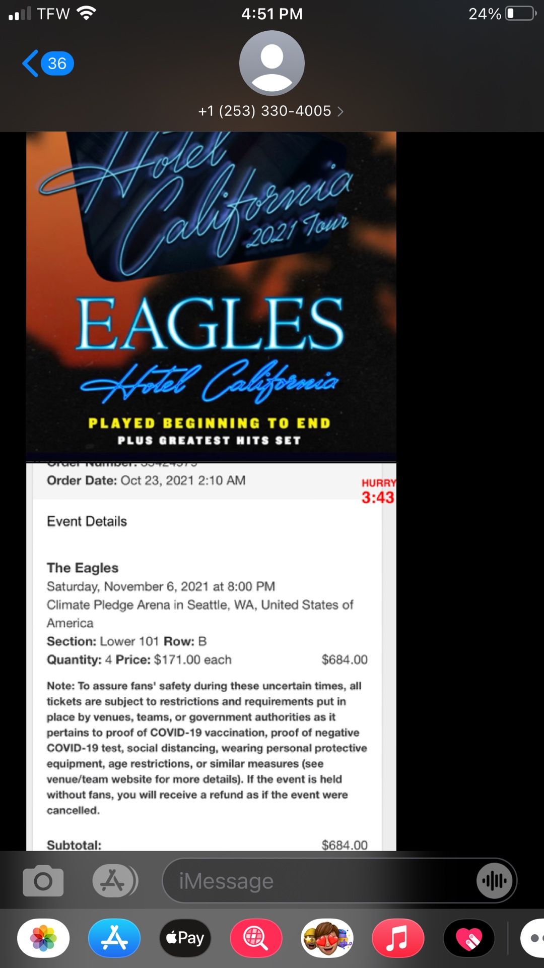 Eagles Tickets X4