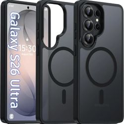 S26 Ultra Phone Case Compatible with MagSafe Frosted Translucent Shockproof Anti-Scratch Slim Fit Case Military Grade Protection (Black)