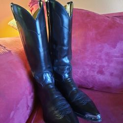For sale black leather Justin Western boots With silver tips and silver heels size 9 D $125  Very neat and cool 