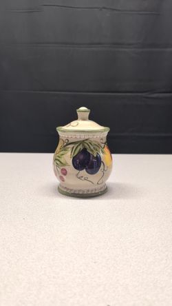 TABLETOPS Gallery Francesca Hand-Painted Fruit Motif Lidded Ceramic Canister