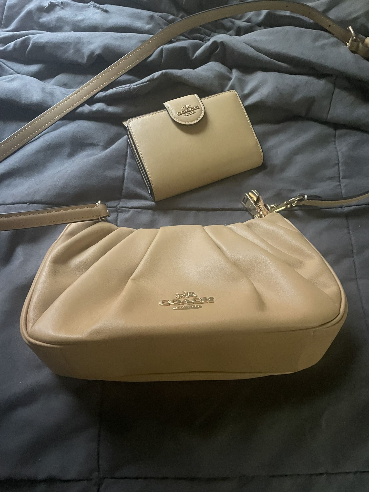 Brand New Gold Coach Bag and Matching Wallet