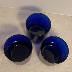 3 Vintage Libbey Cobalt Blue Juice Tumblers Metropolitan lowball Old Fashioned