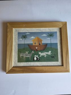 Noah Bamboo Ark Animals Cusom Framed Art Print by Colleen Sgroi 12" x 10"