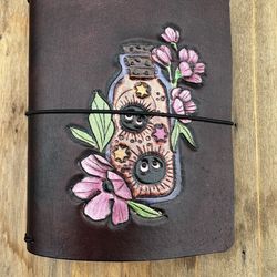 Soot sprites handtooled leather travelers notebook wide pocket