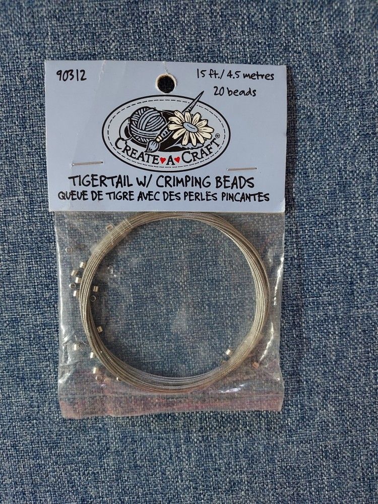 NEW CREATE A CRAFT TIGERTAIL W/ CRIMPIMG BEADS 15 ft. And 20 Beads