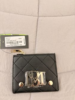 NWT Badgley Mischka Black Quilted Short Card Wallet BM-4177 Gold Hardware