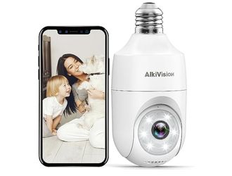 Alkivision 2K Light Bulb Security Cameras Wireless Outdoor - 2.4G Hz 360° Motion Detection Cameras for Home Security Outside Indoor, Full-Color Night 