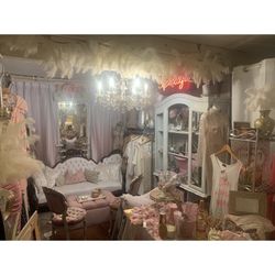 2 Piece White Hutch & Cabinet