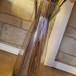 16in Thick GLASS vase With Flowers 