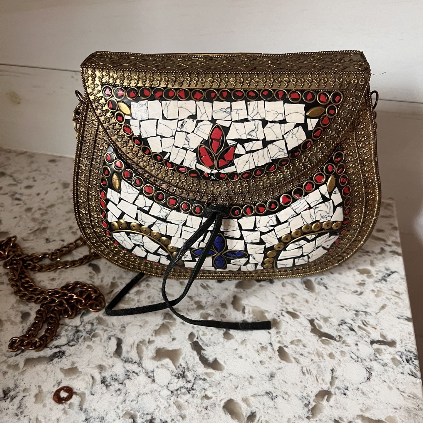 Vintage Sam Edelman Mosaic & Brass Crossbody Purse for Sale in 