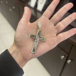 Pendant Charm Two Tone Gold 14k. Crucifix