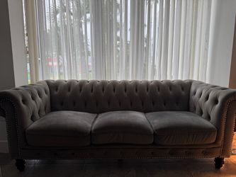 Gray Velvet Chesterfield Sofa