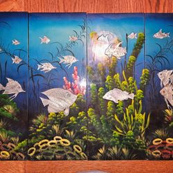 Vintage Vietnamese ocean fish art panels