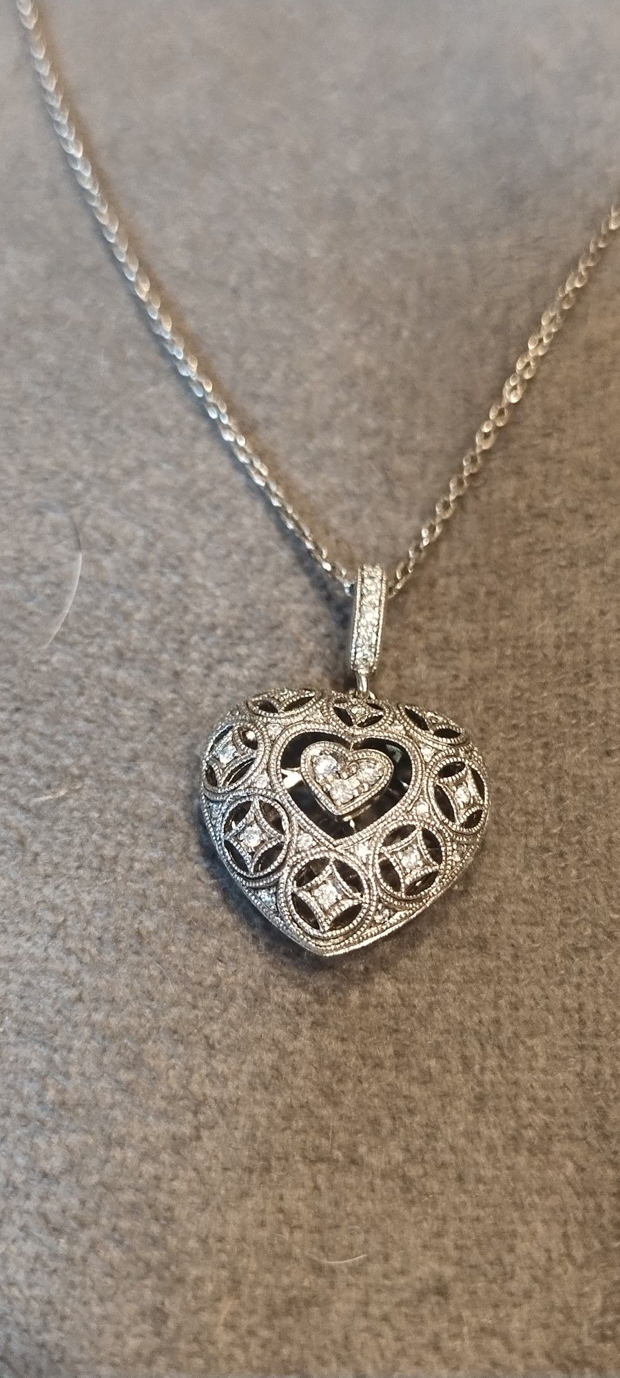 Neil Lane Sterling Silver And Diamond Heart Necklace 1/5ct