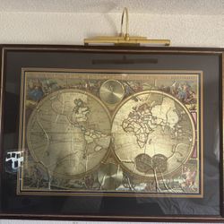 Frame 40x30 Double Hemisphere World Map" with gold foil accents, by The Bombay Company