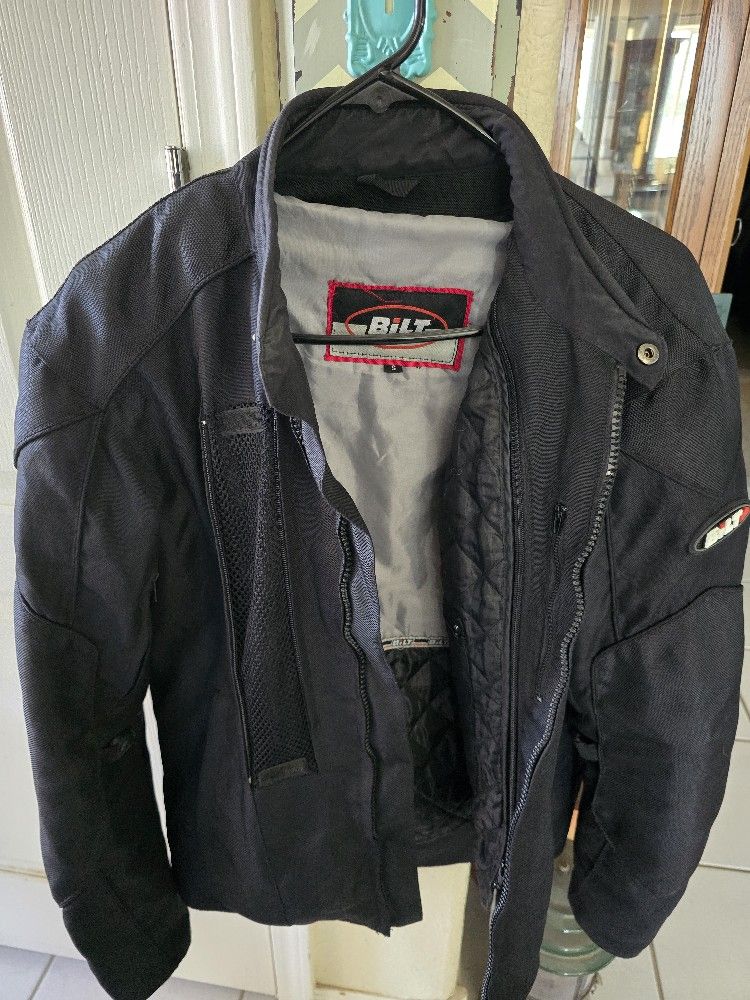 Mens Black Bilt Polyester Padded Motorcycle Jacket Sz SML