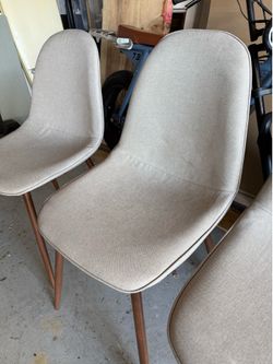 Dining Chairs - Set of 6 - Beige Upholstery with Brown Metal Legs