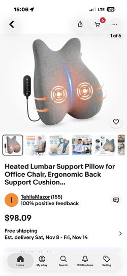 CILI Heated Lumbar Support Pillow for Office Chair, Ergonomic Back Support Cushion with Vibration, Memory Foam Chair Back Massager, Gifts for Mom/Dad