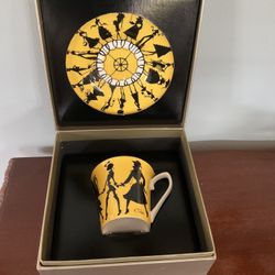 New In Box R.Toledo / Nordstrom Circle Of Style Ceramic Saucer & Teacup Set Yellow & Black
