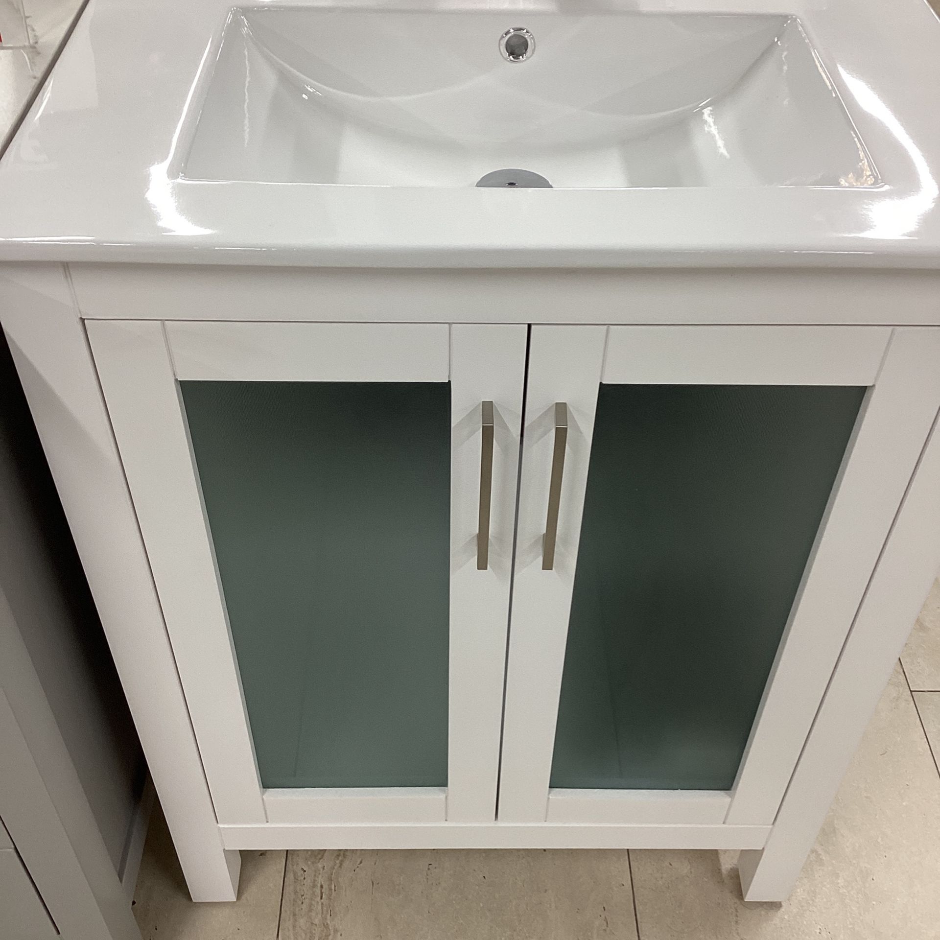 28” Solid Wood Tempered Glass Cabinet Vanity with Ceramic Top,All Products : American Fashion Style Bags On Sale